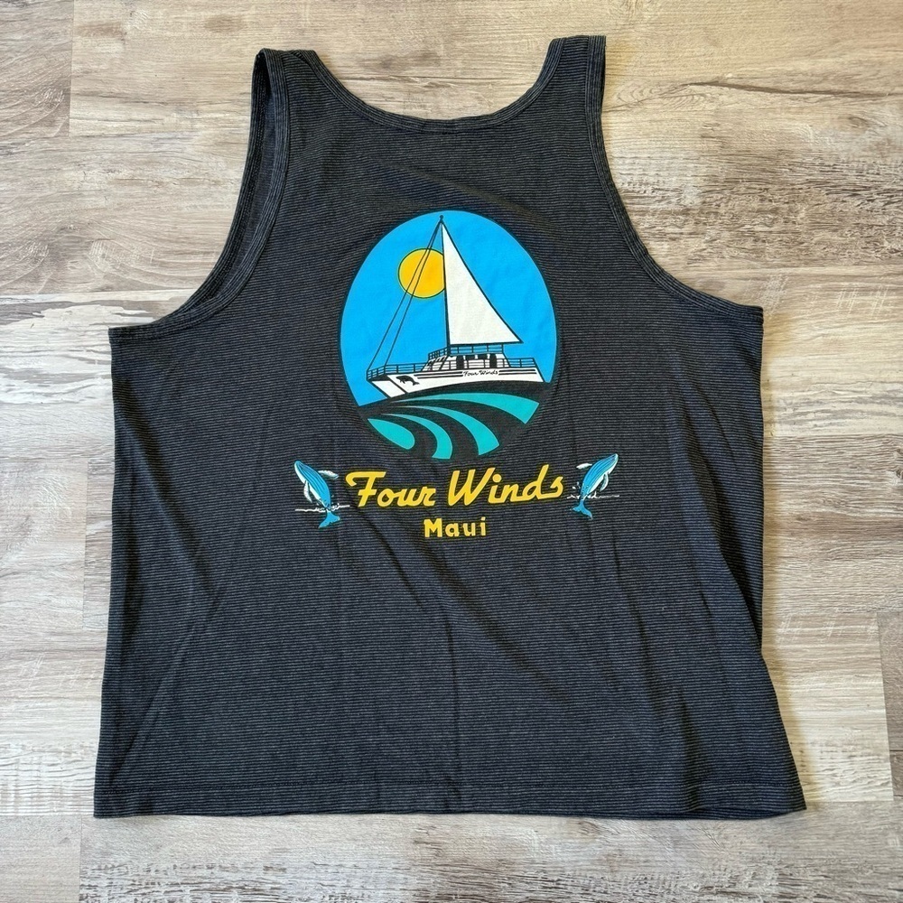 Vintage Maui Hawaii black tank top #Hawaii
Single stitch black gray mini stripes